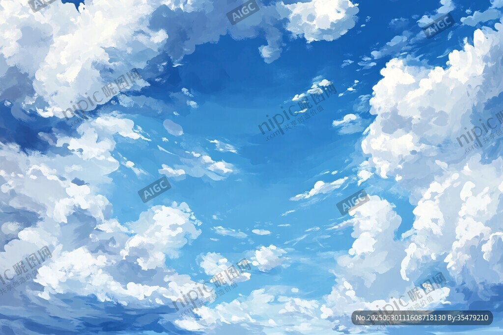 梦幻蓝天云朵插画