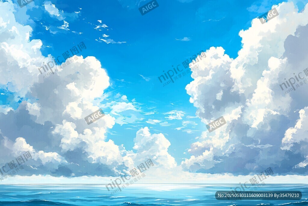 梦幻蓝天碧海云朵景象