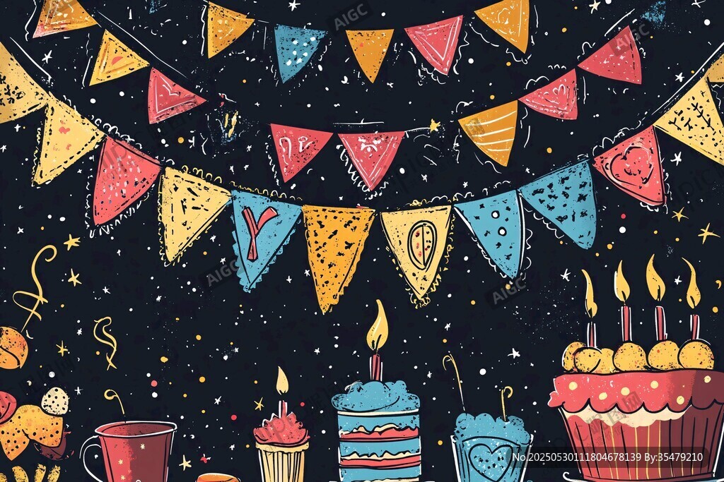 欢乐生日派对插画场景