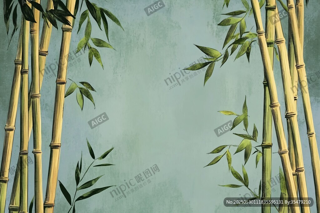 清新水墨风竹林背景图