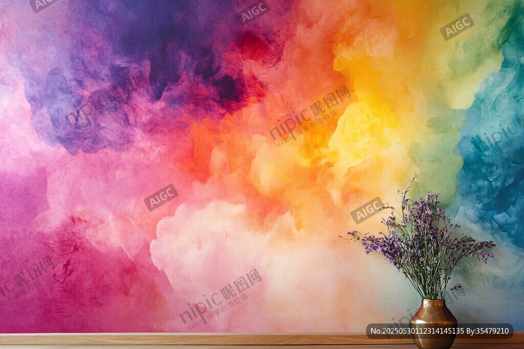 梦幻彩虹墙与优雅花瓶