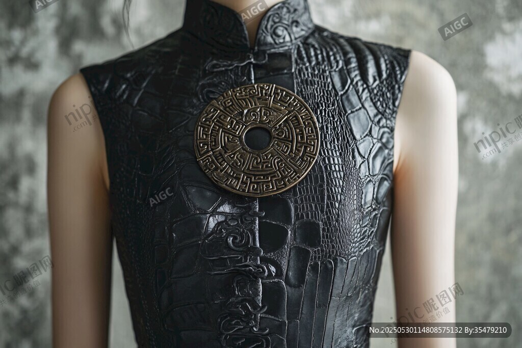 黑色中式无袖服饰配古饰