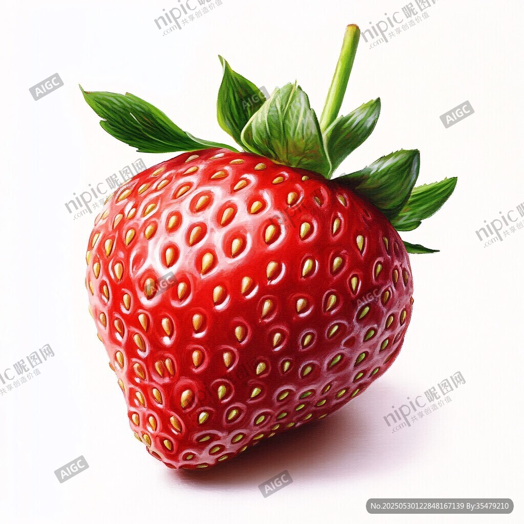 鲜红饱满的单颗草莓