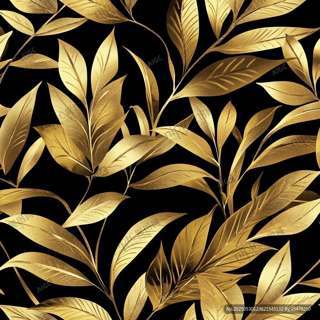 金色叶纹黑色背景图案