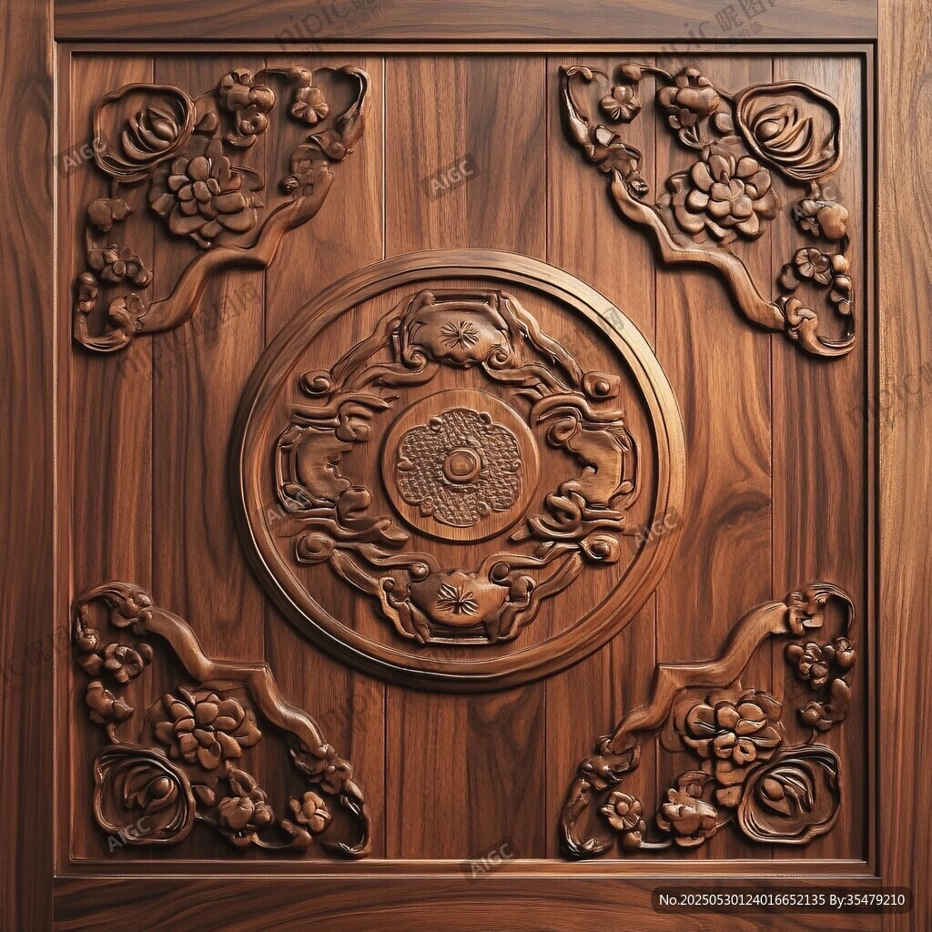 中式木雕门板精致花纹展示