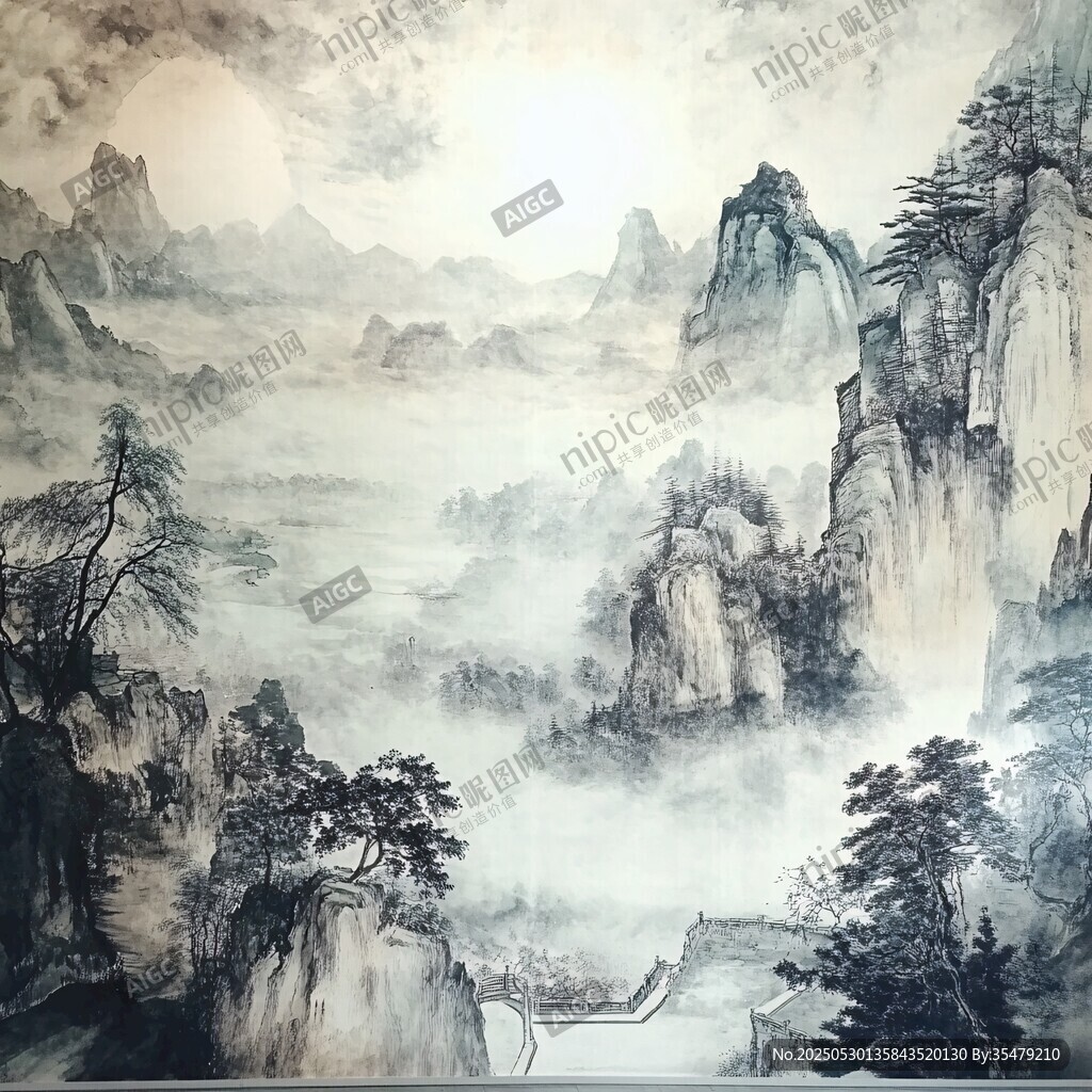 水墨山水国画意境图