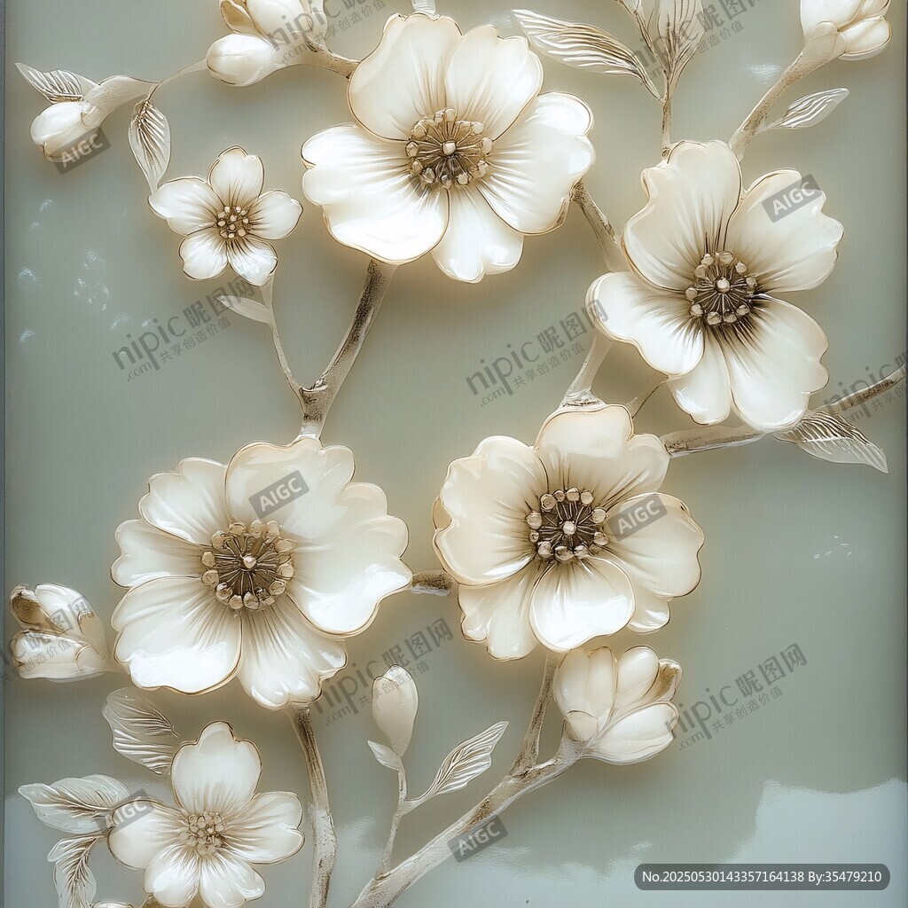 立体白花卉装饰艺术图案