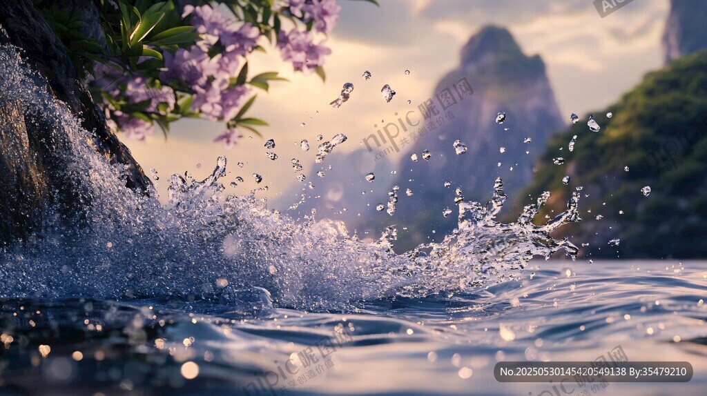 山水间水花溅起的诗意美景