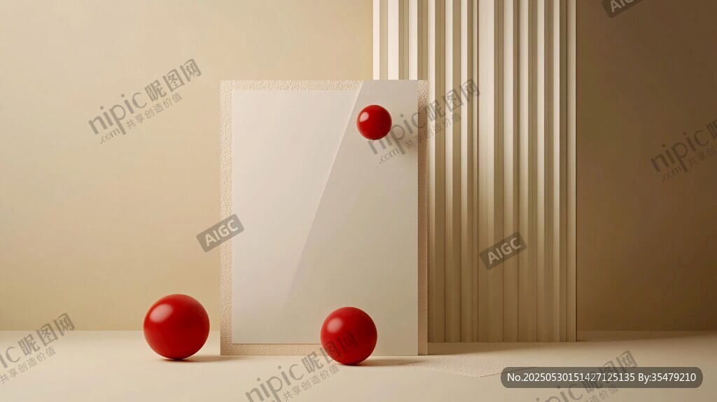 简约几何红色球体静物展示