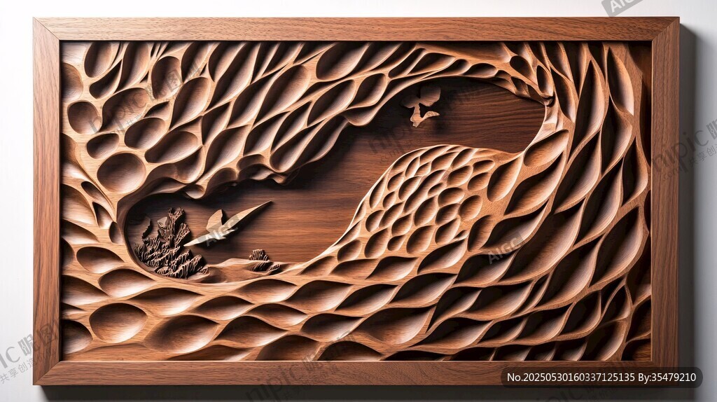 木质立体波浪飞鸟艺术浮雕