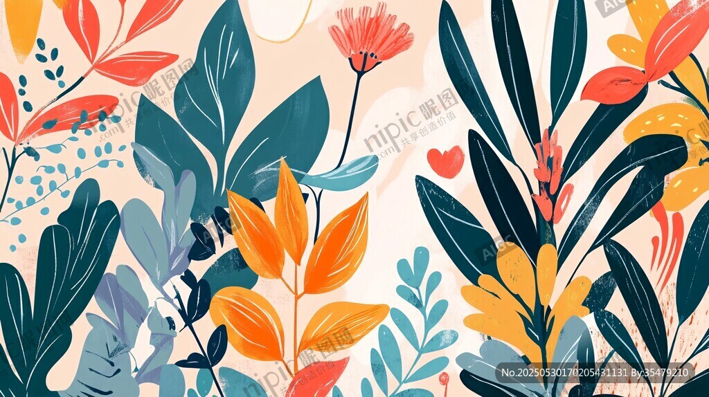 缤纷花卉植物图案插画