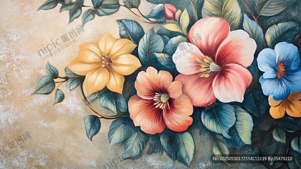 手绘多彩花卉装饰画