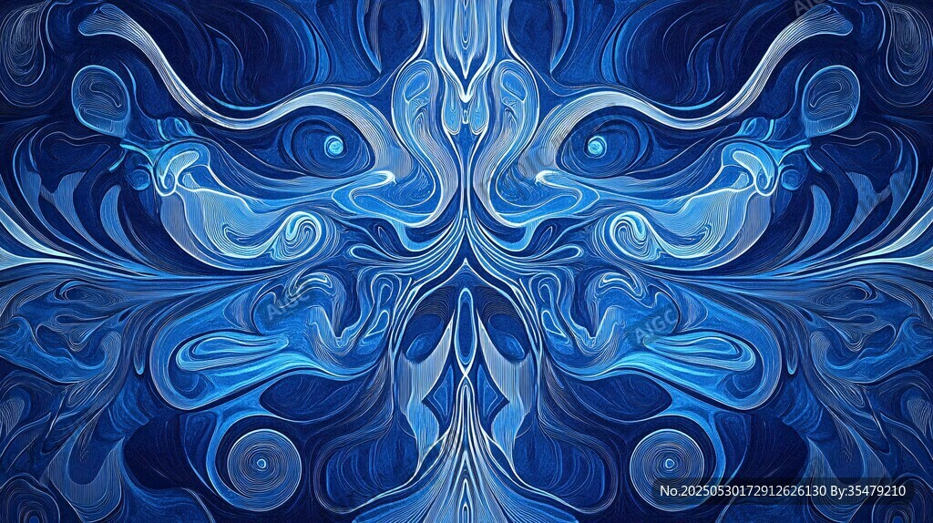 梦幻蓝色对称抽象艺术图案