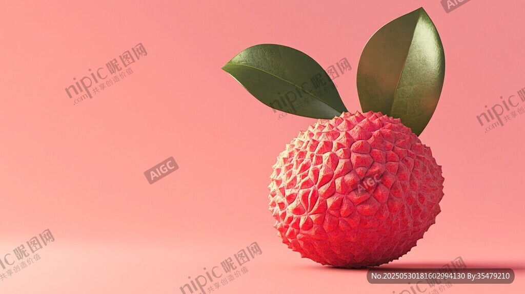 立体红荔枝配绿叶背景