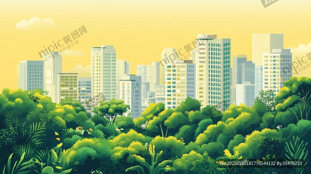 城市边缘的绿色森林景观