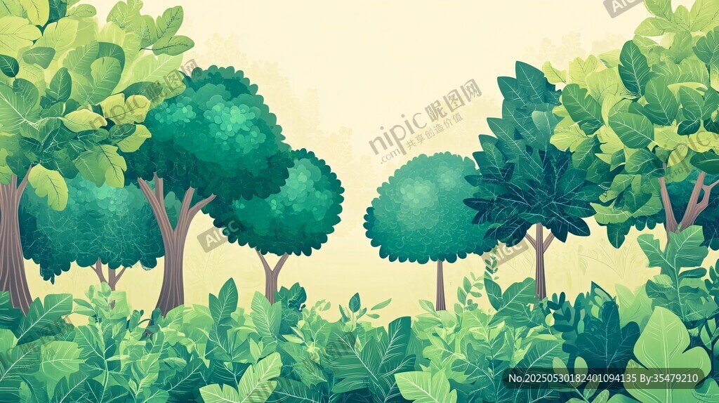 清新森林绿意盎然插画