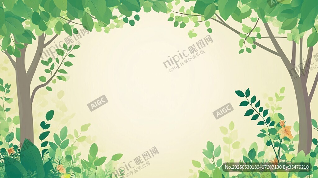 清新森林绿意边框背景图