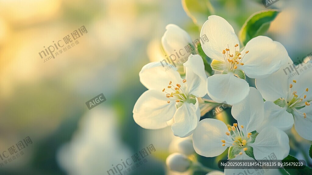 春日绽放的洁白苹果花