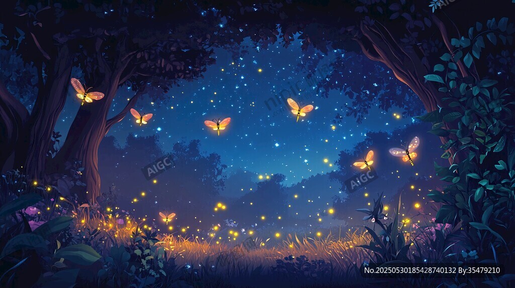 梦幻夜林中的蝴蝶与繁星