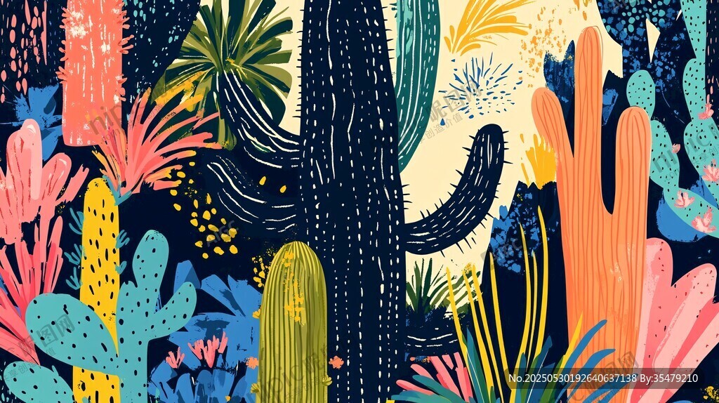 梦幻仙人掌植物插画