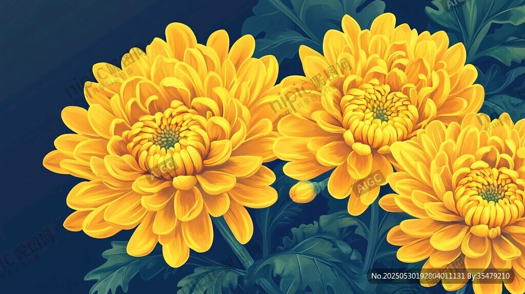 三朵灿烂黄色菊花绽放