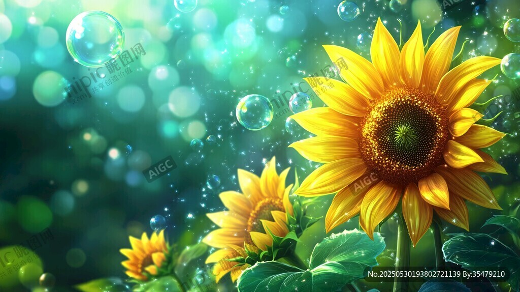 梦幻向日葵与灵动泡泡