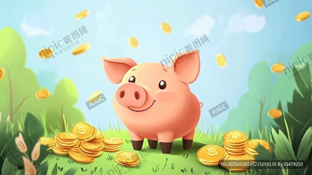 小猪站在金币堆上乐开花