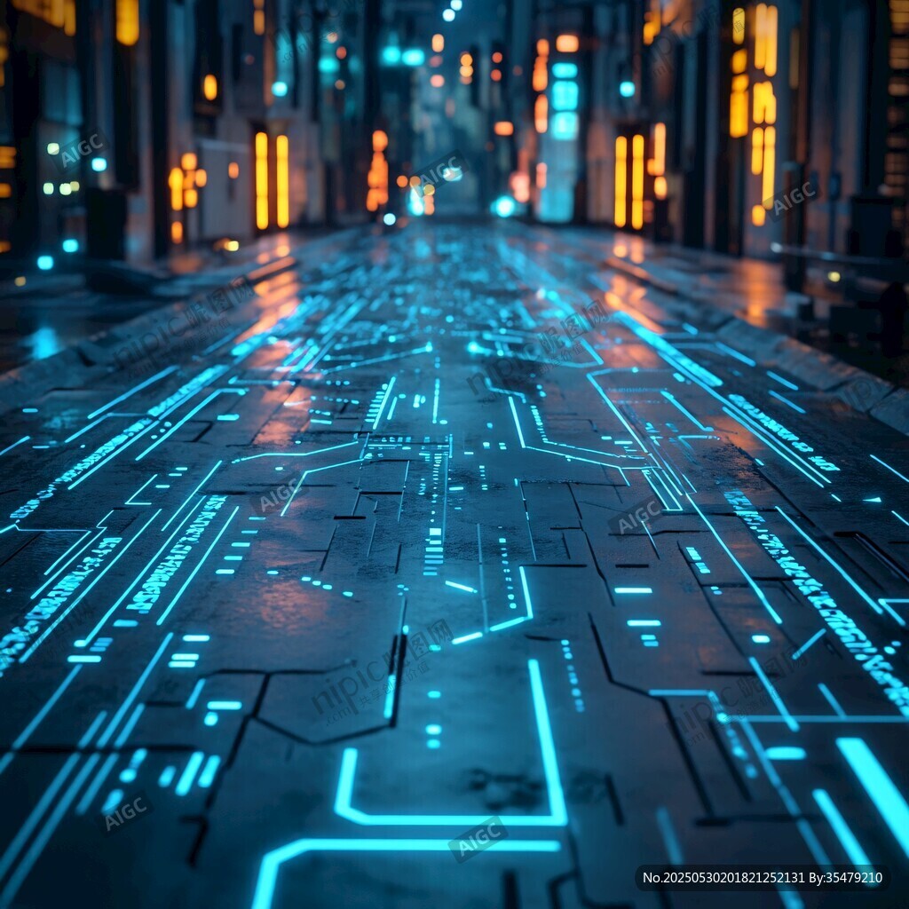 未来科技感的城市电路街道