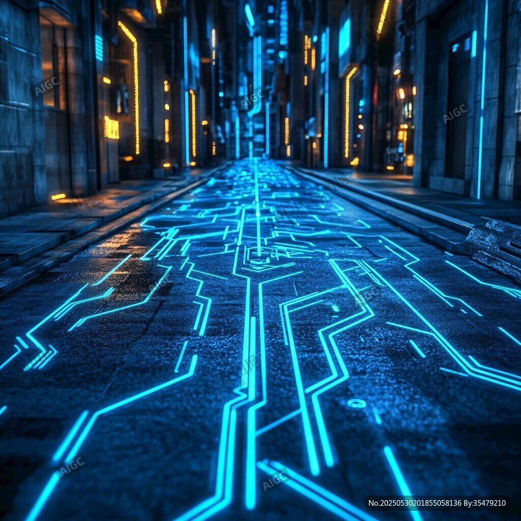 未来感赛博城市发光街道