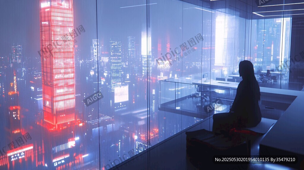 都市夜景下的孤独沉思者