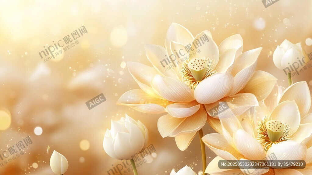 金色莲花绽放梦幻美景