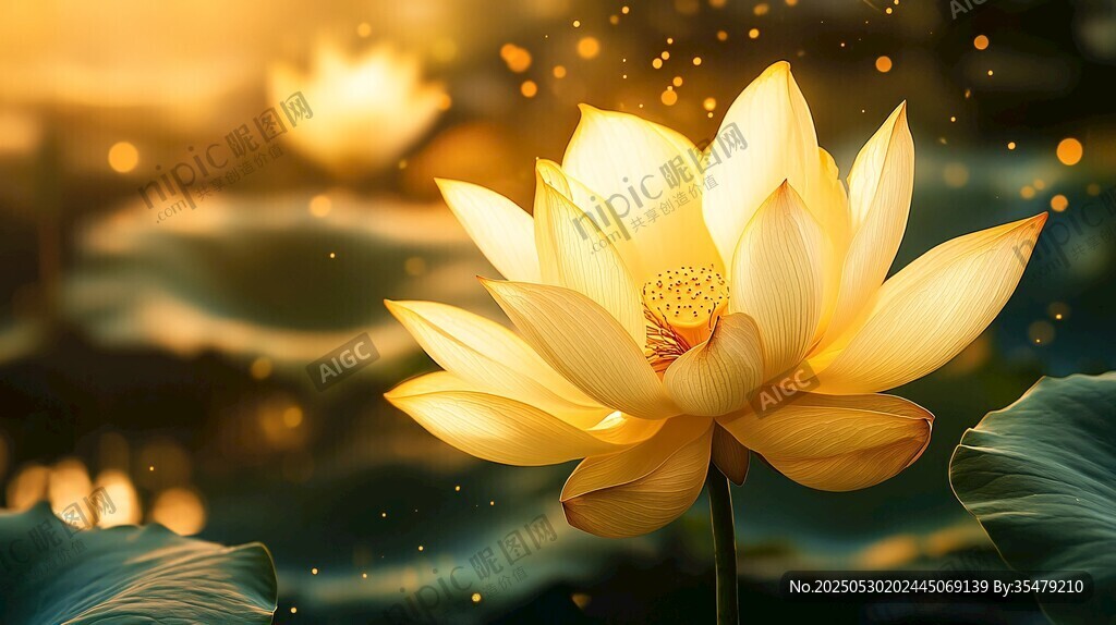 金色莲花绽放梦幻光影