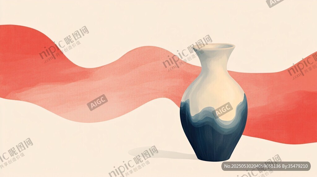 中式水墨风花瓶插画