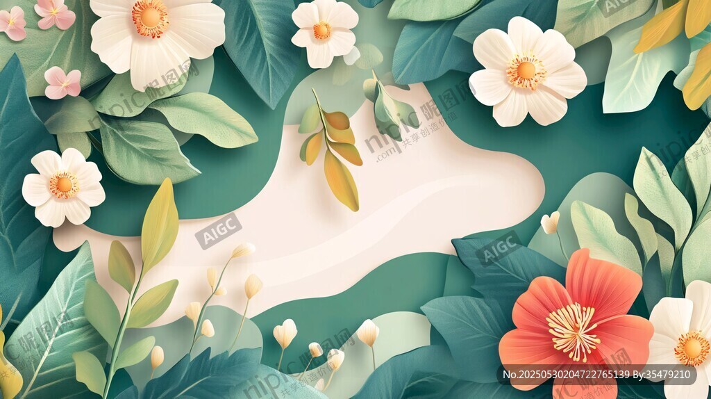 花卉绿叶环绕的梦幻边框