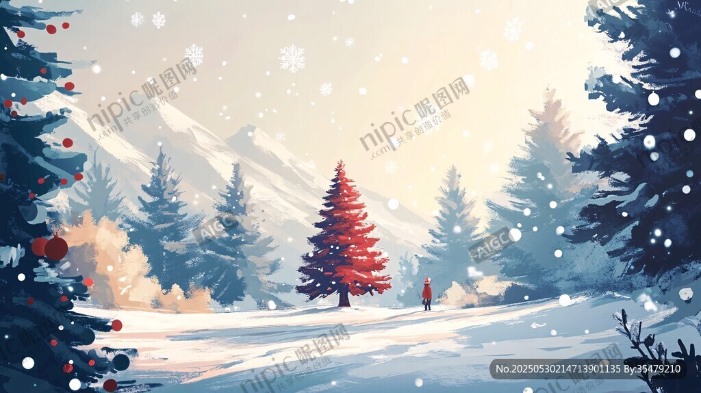 冬日雪景中的温馨圣诞氛围