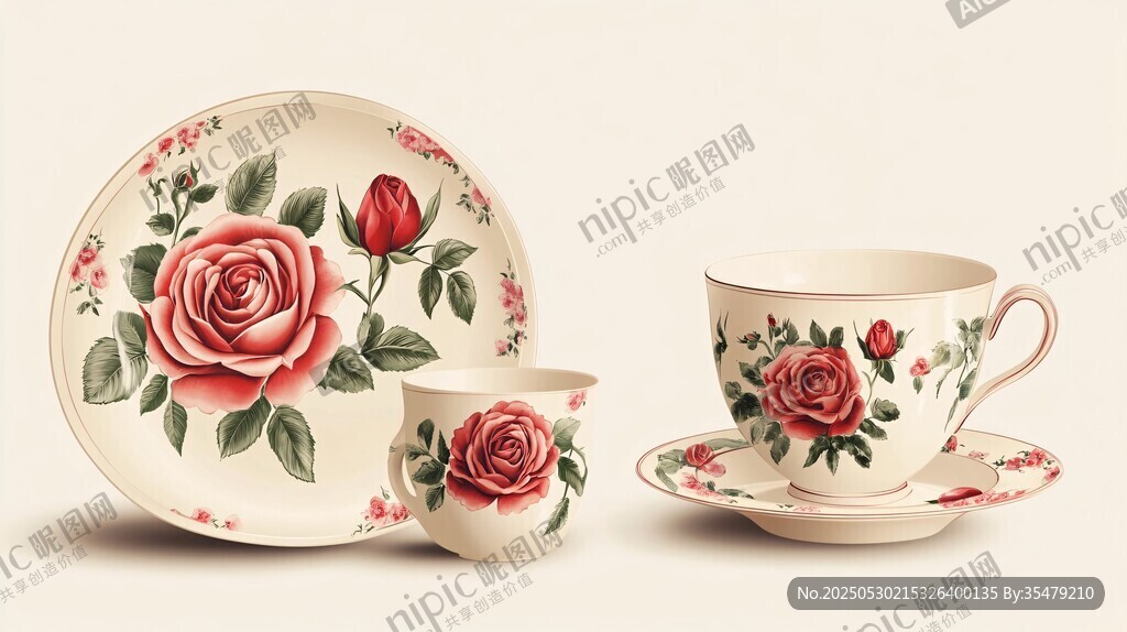 玫瑰花纹精致陶瓷茶具