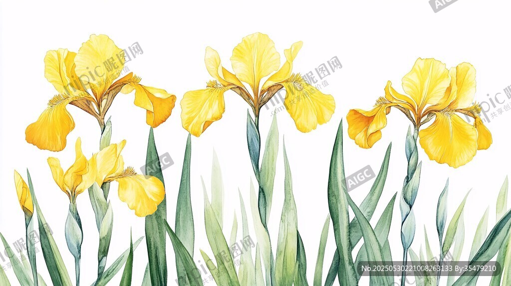 黄色鸢尾花水彩插画