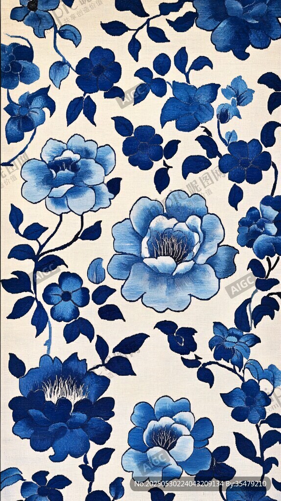 蓝白花卉图案
