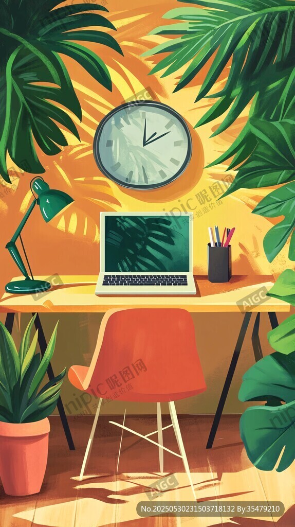 舒适办公角落 绿植环绕