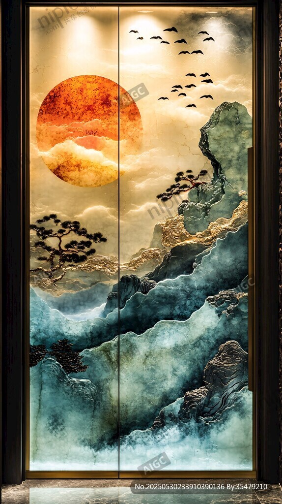 中式山水屏风艺术画作