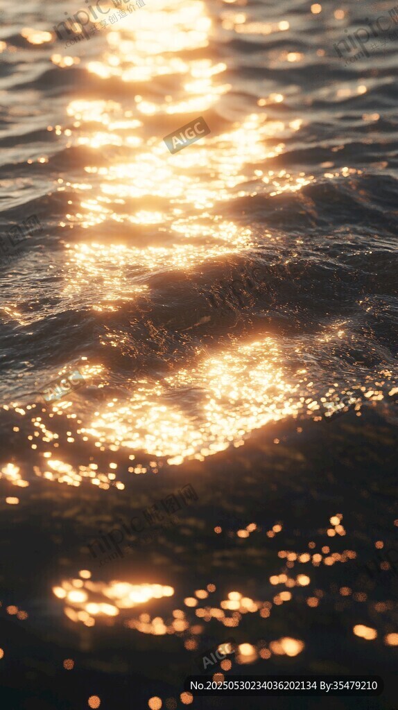 金色波光粼粼的海面美景