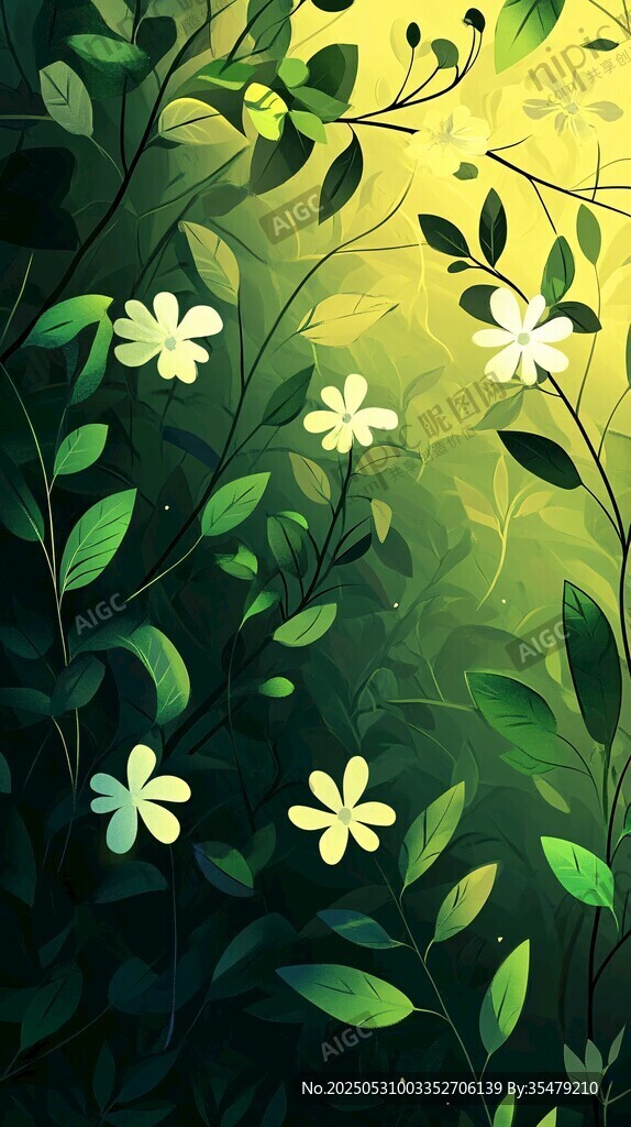 春日绿意花卉插画