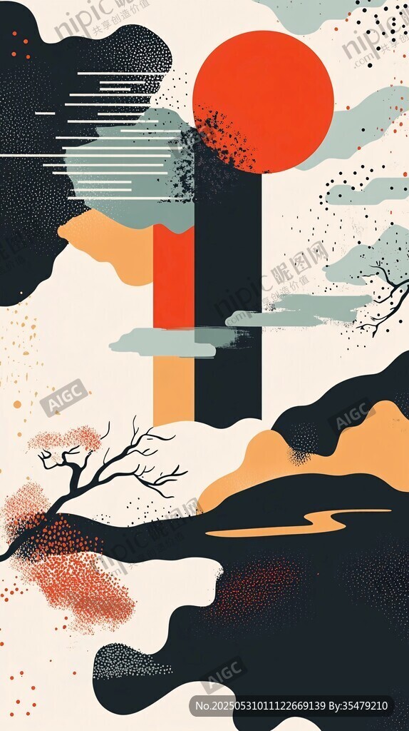 抽象山水风景艺术插画