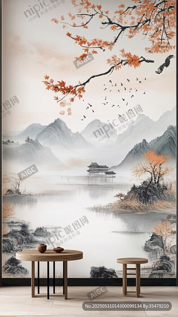 中式山水意境背景墙装饰