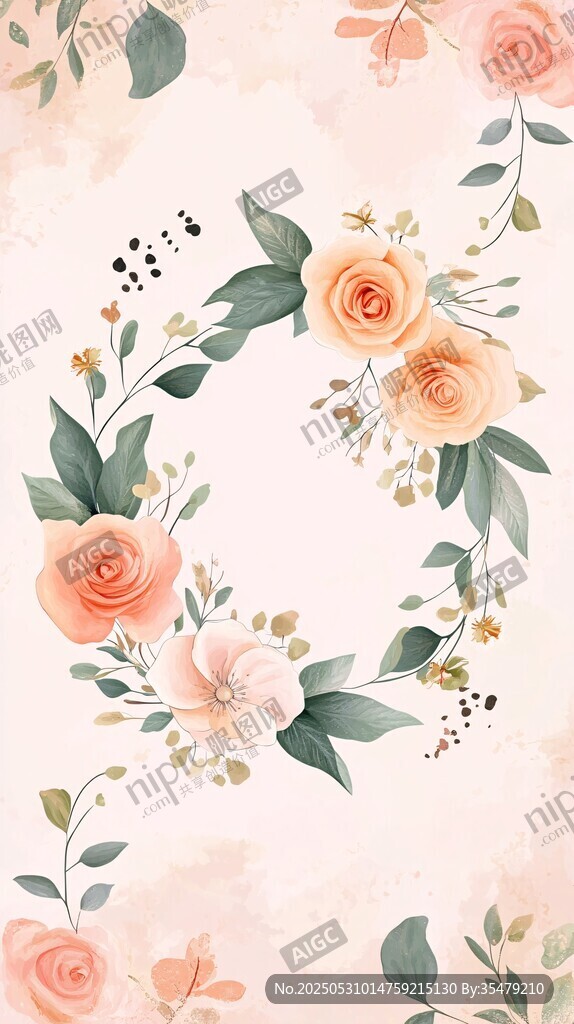 淡粉花卉环绕装饰图案