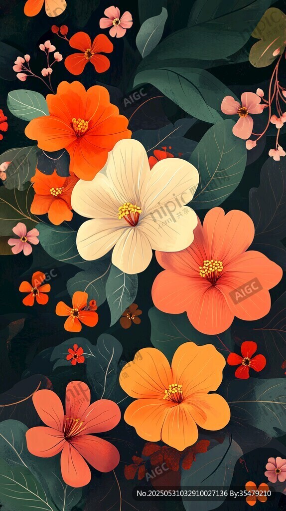 缤纷花卉插画 色彩绚丽