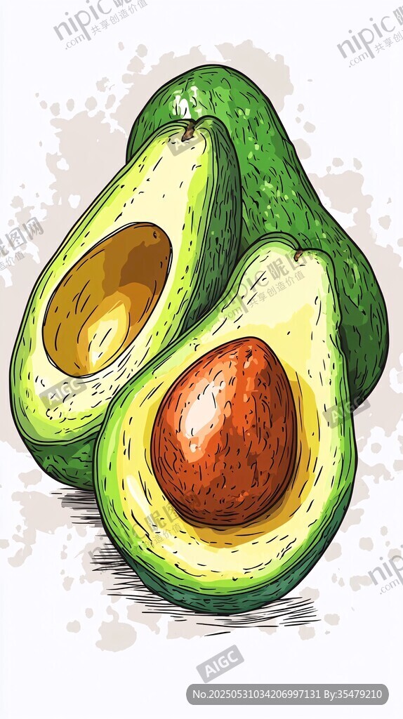 手绘牛油果插画展示