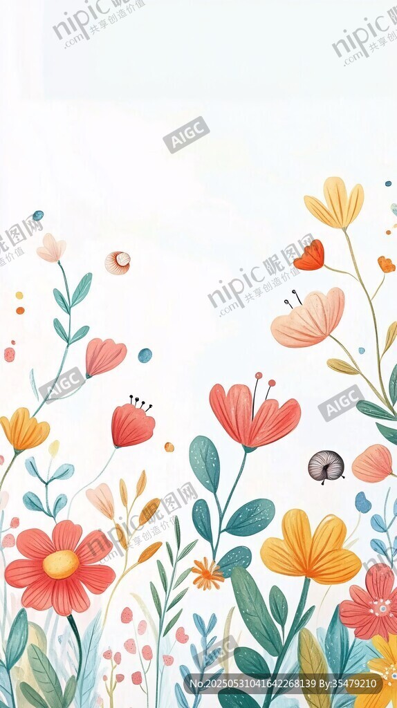 手绘缤纷花卉边框插画