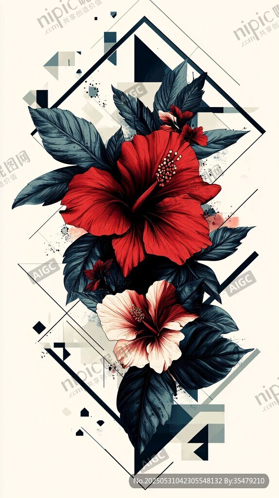 几何风格芙蓉花插画