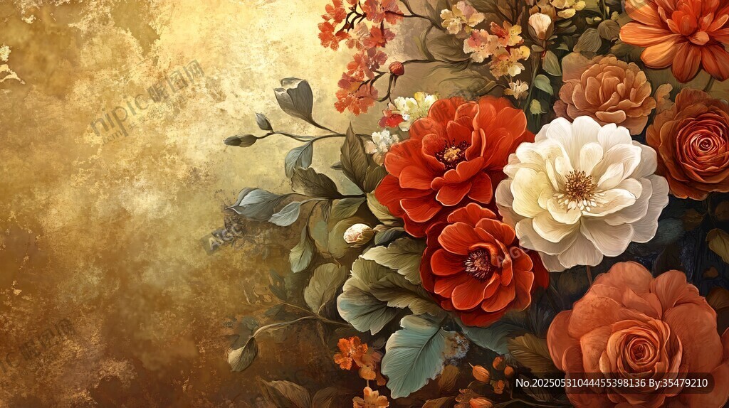 复古风多彩花卉油画